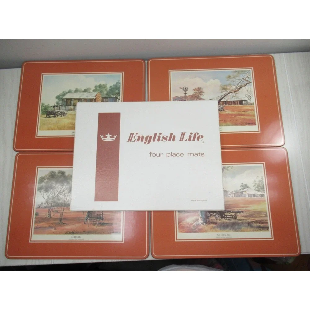 English Life Set 4 Cork Backed Placemats Wheels Australia Made England vintage